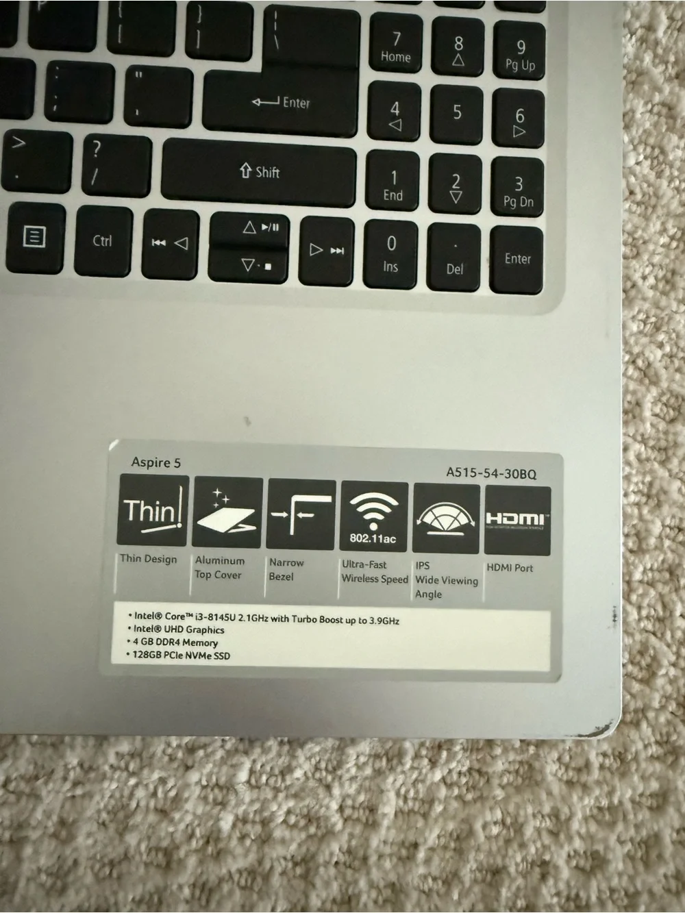 Aspire Silver Acer Laptop with Charger